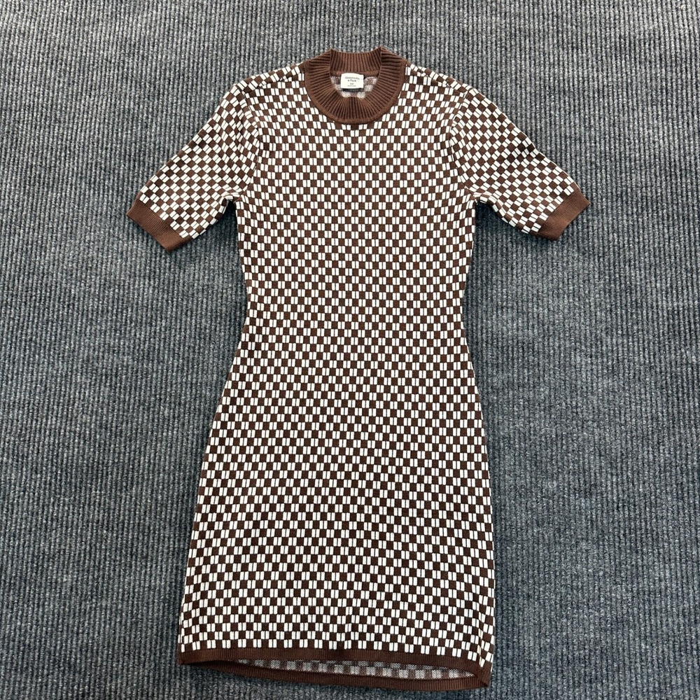 Abercrombie & Fitch Womens XSP Checkered Sweater Mini Dress Brown Mock Neck